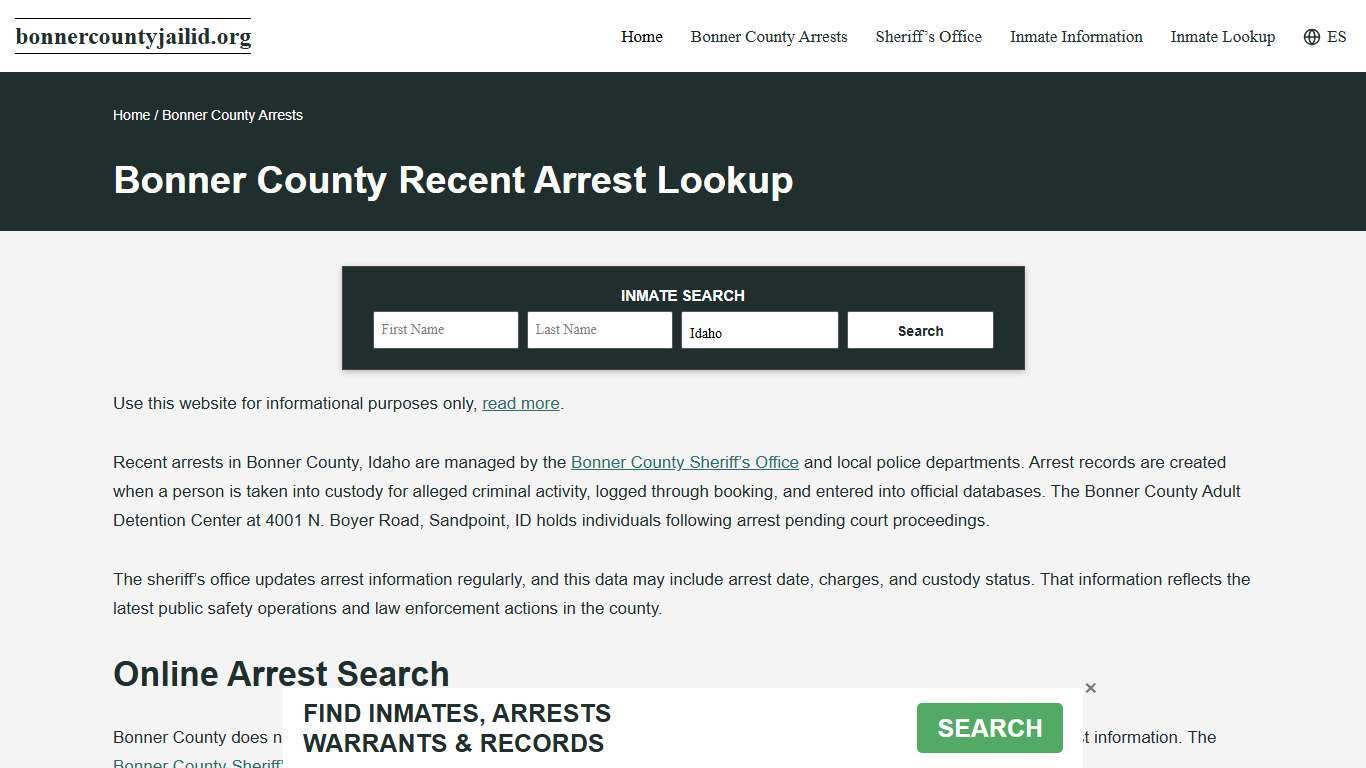 Bonner County, ID Arrests, Active Warrant Search
